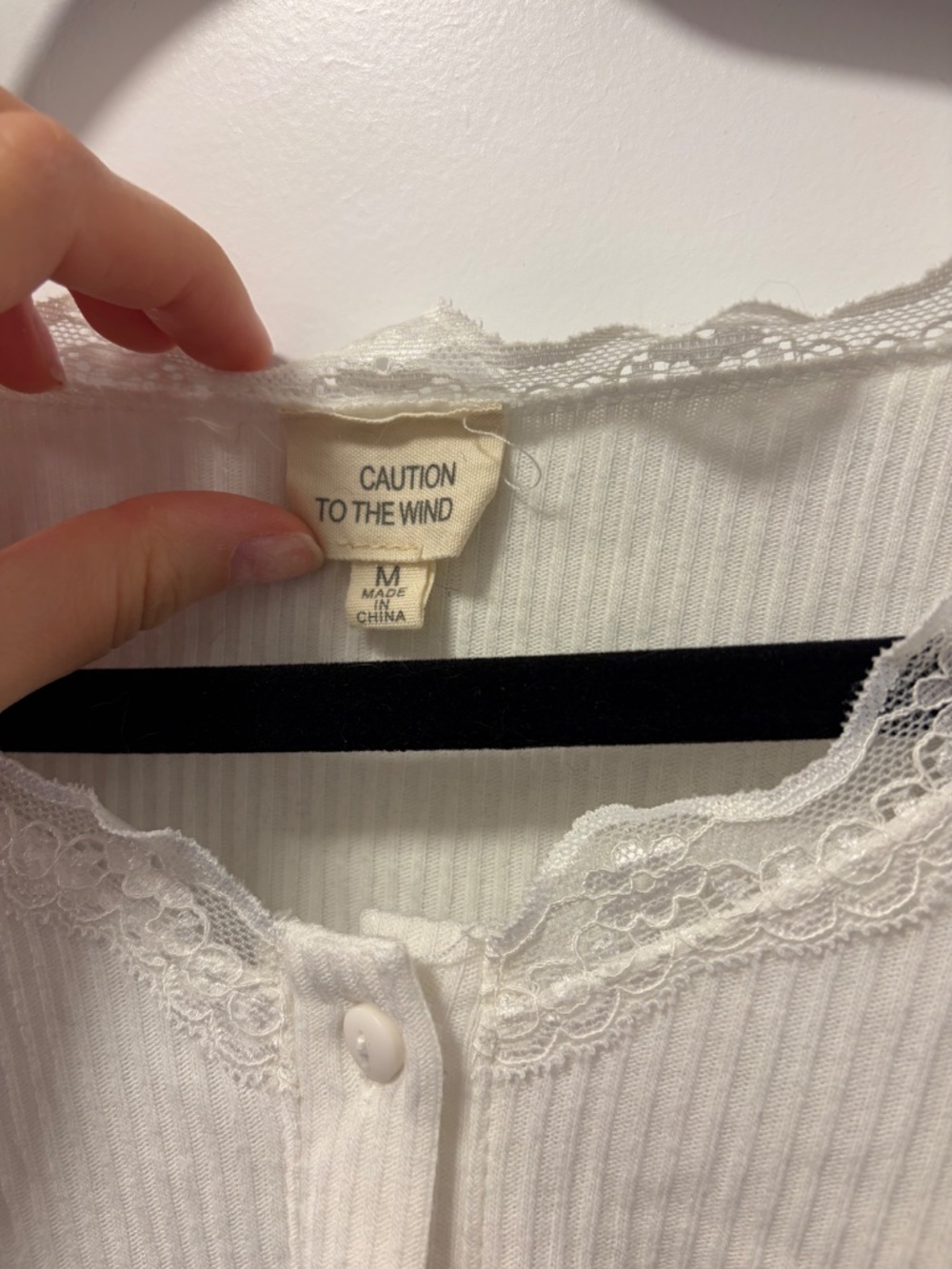 Caution to the Wind White Lace Trimmed Button-Up Top - Picture 3 of 3